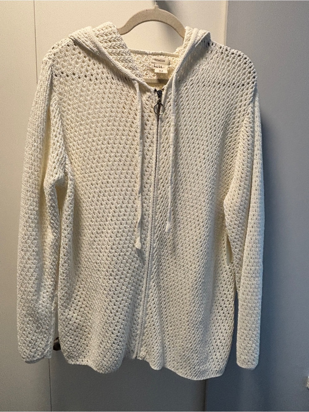 NWT Nicole Miller Ivory Knit Zip Hoodie Sweater XL